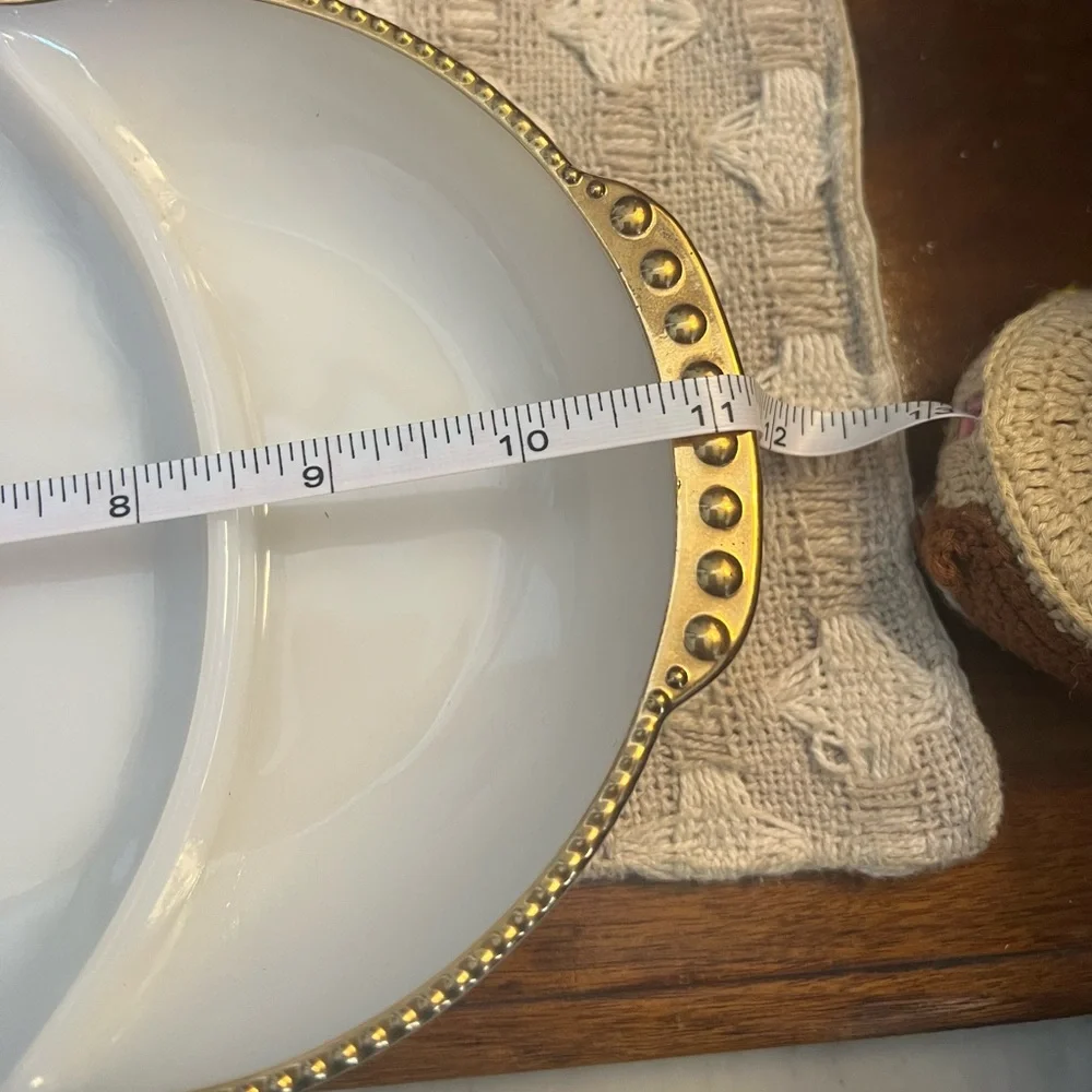 FIRE KING Milk Glass White & Gold‎ Divided Relish Dish Tray Approx. 11in. Wide